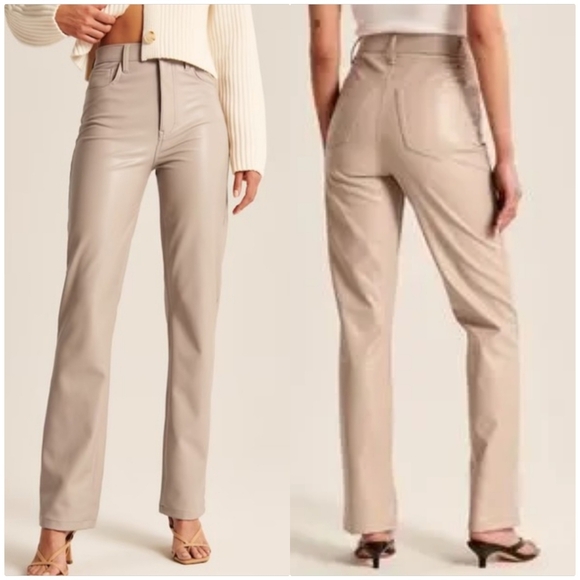 Abercrombie & Fitch The 90's Straight Ultra  High Rise faux leather pants 31/12L - Picture 13 of 13